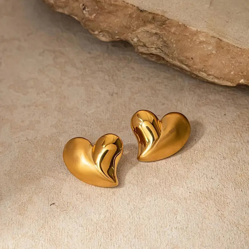 GOLDEN HEARTS Large on sale Gold-Plated Brass Earrings