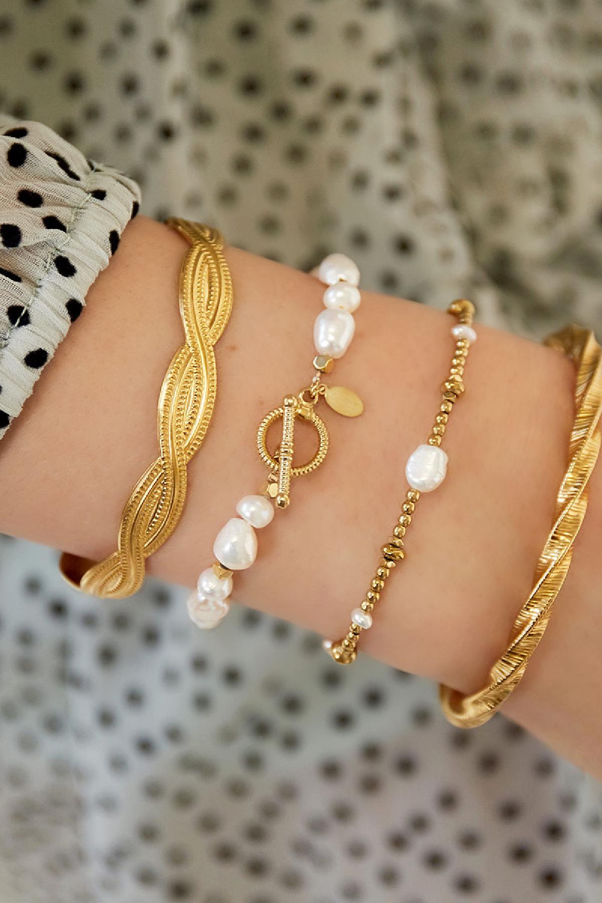 Pearl Nugget + Gold Bead Bracelet