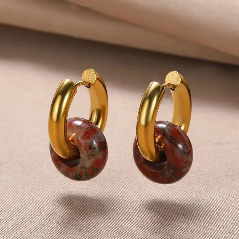 Red Jasper Gold Hoops