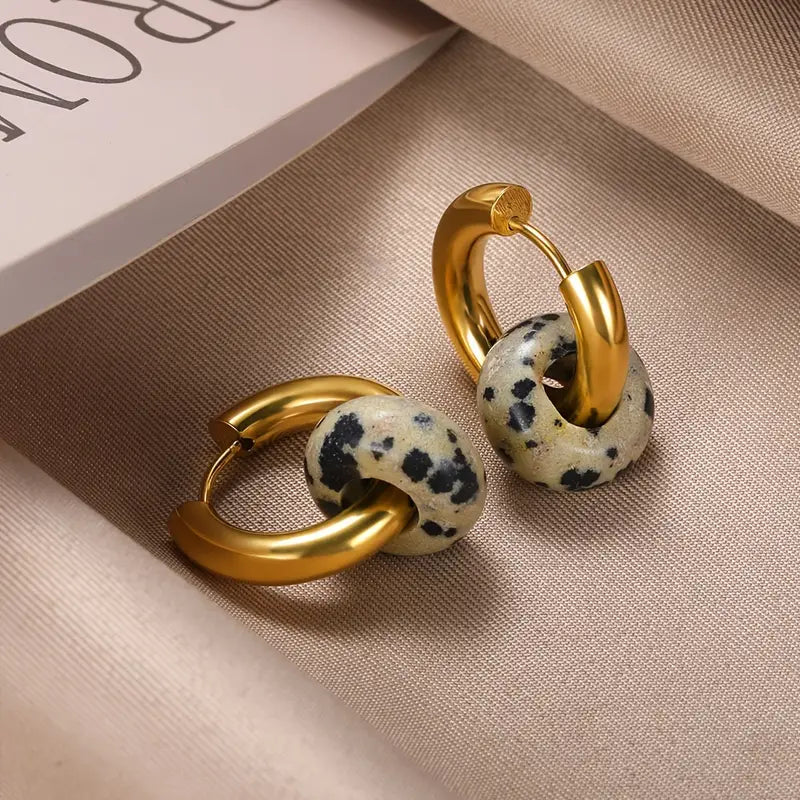 Dalmatian Jasper Gold Hoops