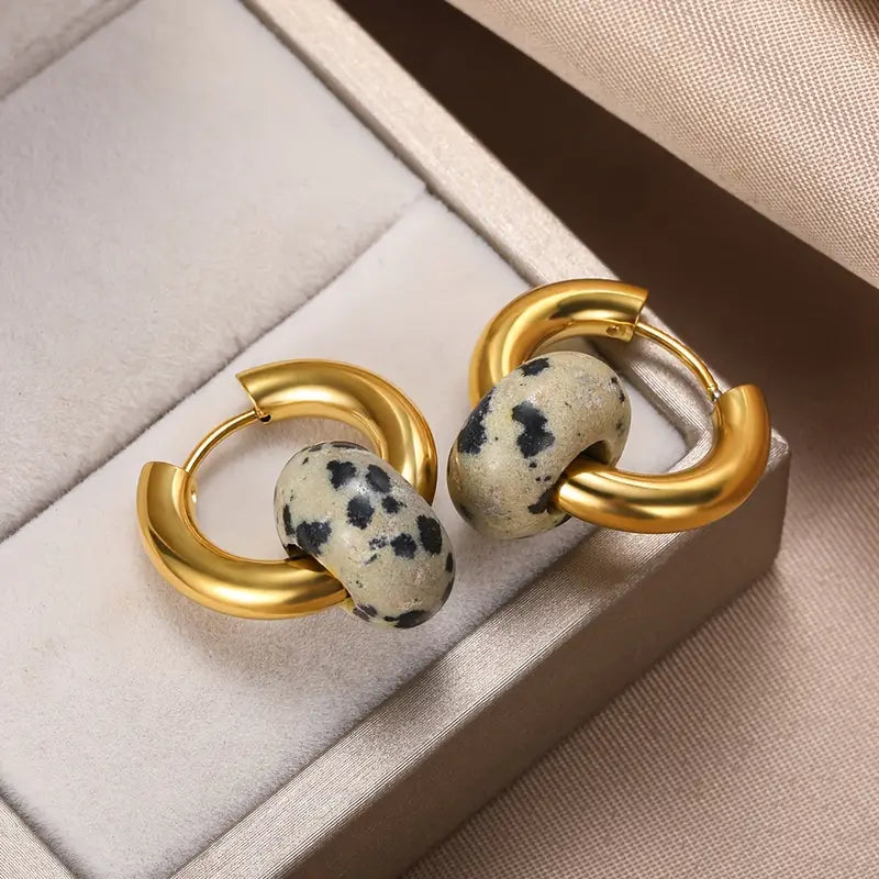 Dalmatian Jasper Gold Hoops