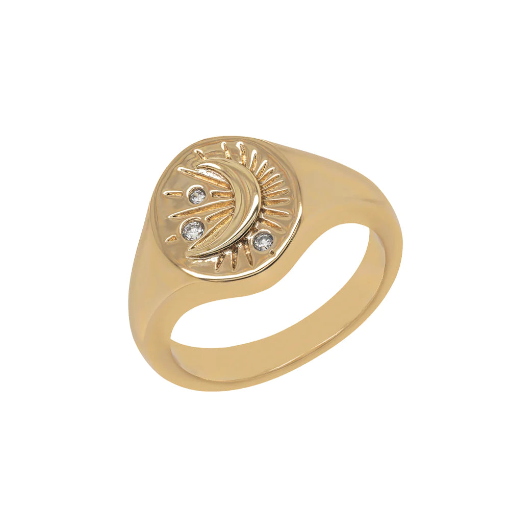 Tarot Moon Signet Ring Gold