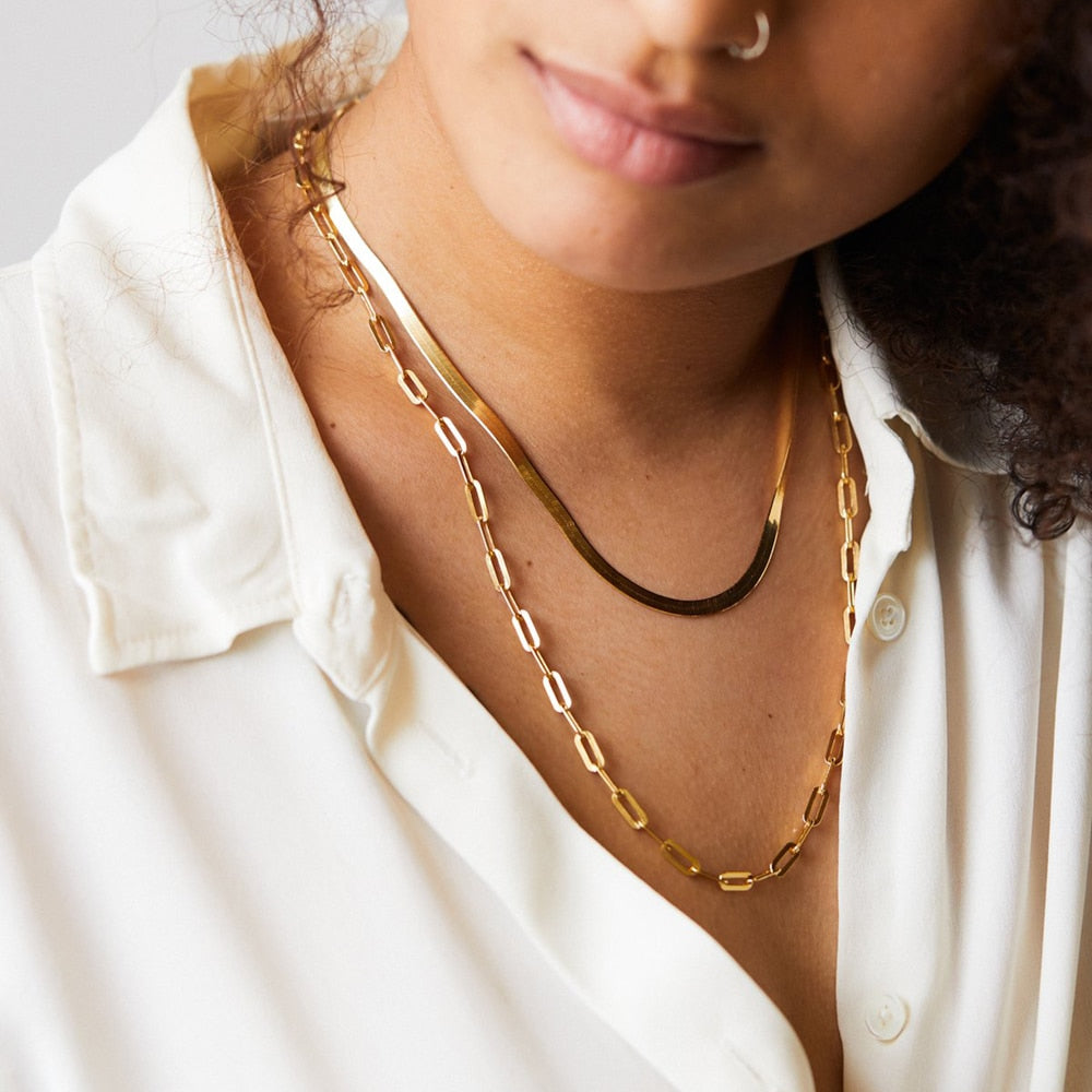 Gold Paperclip 42cm Chain Necklace
