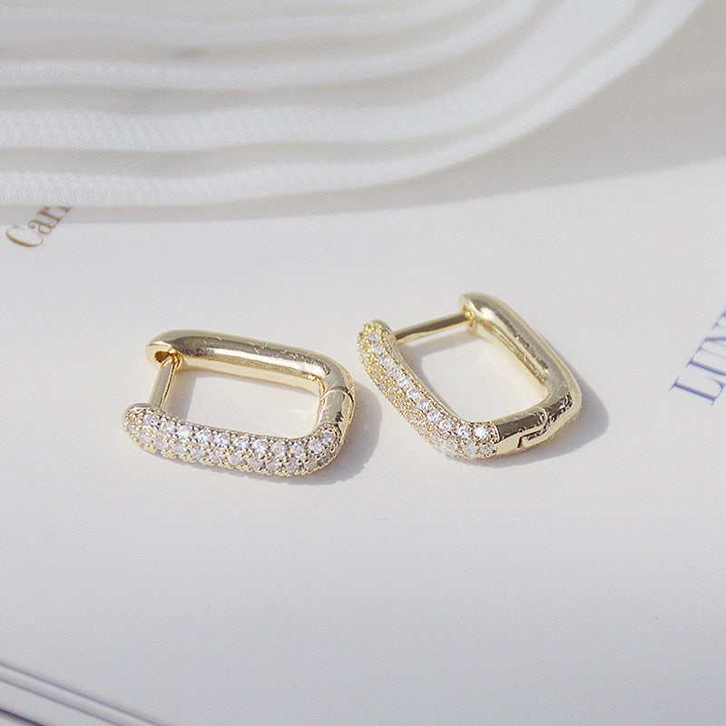 Gold Lock Square Earrings