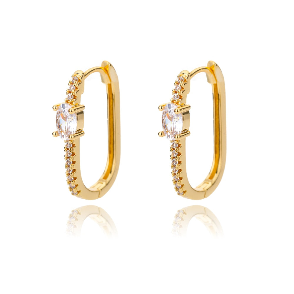 Gold Diamond Long Hoop Earrings