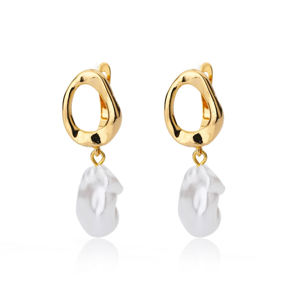 Large Gold Pearl Drop Earrings