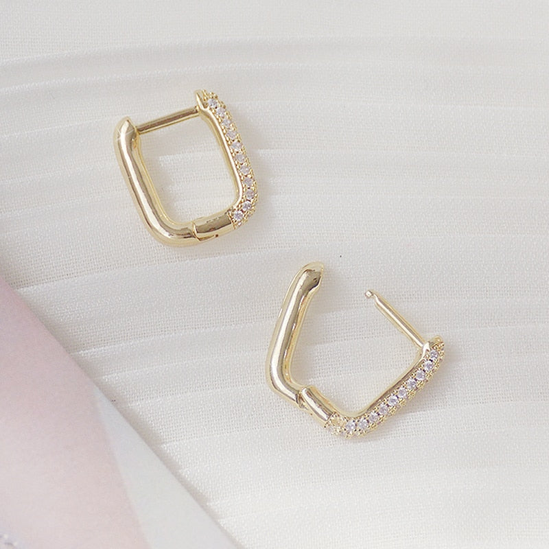 Gold Lock Square Earrings