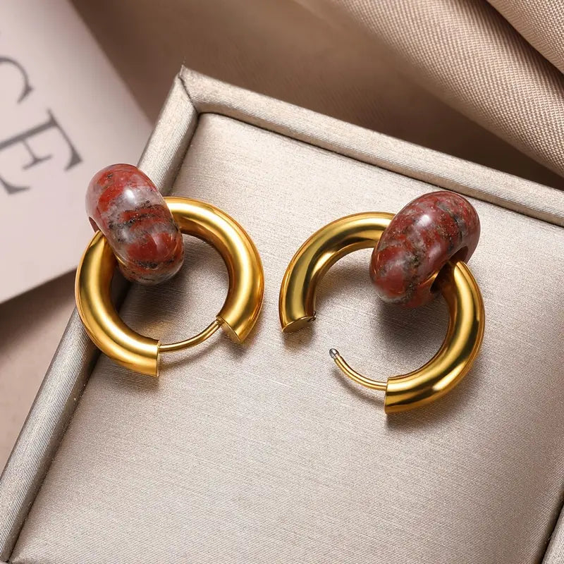 Red Jasper Gold Hoops